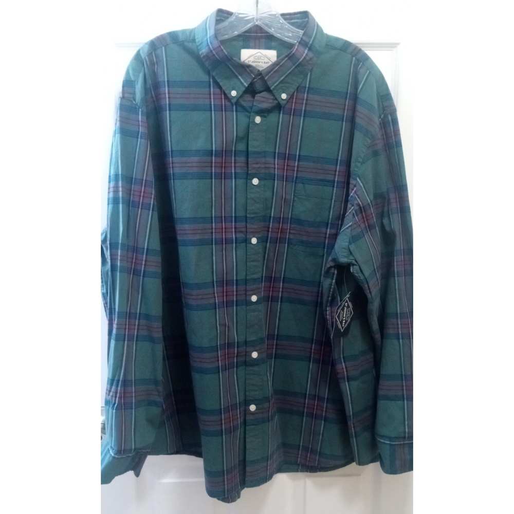 St. Johns Bay Mens Long Sleeve Button Down Shirt Sz 2XL Green Plaid Casual NWT